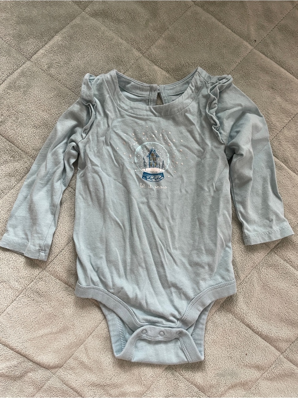 GAP Light Blue Long-Sleeve Baby Bodysuit with Snow Globe Print